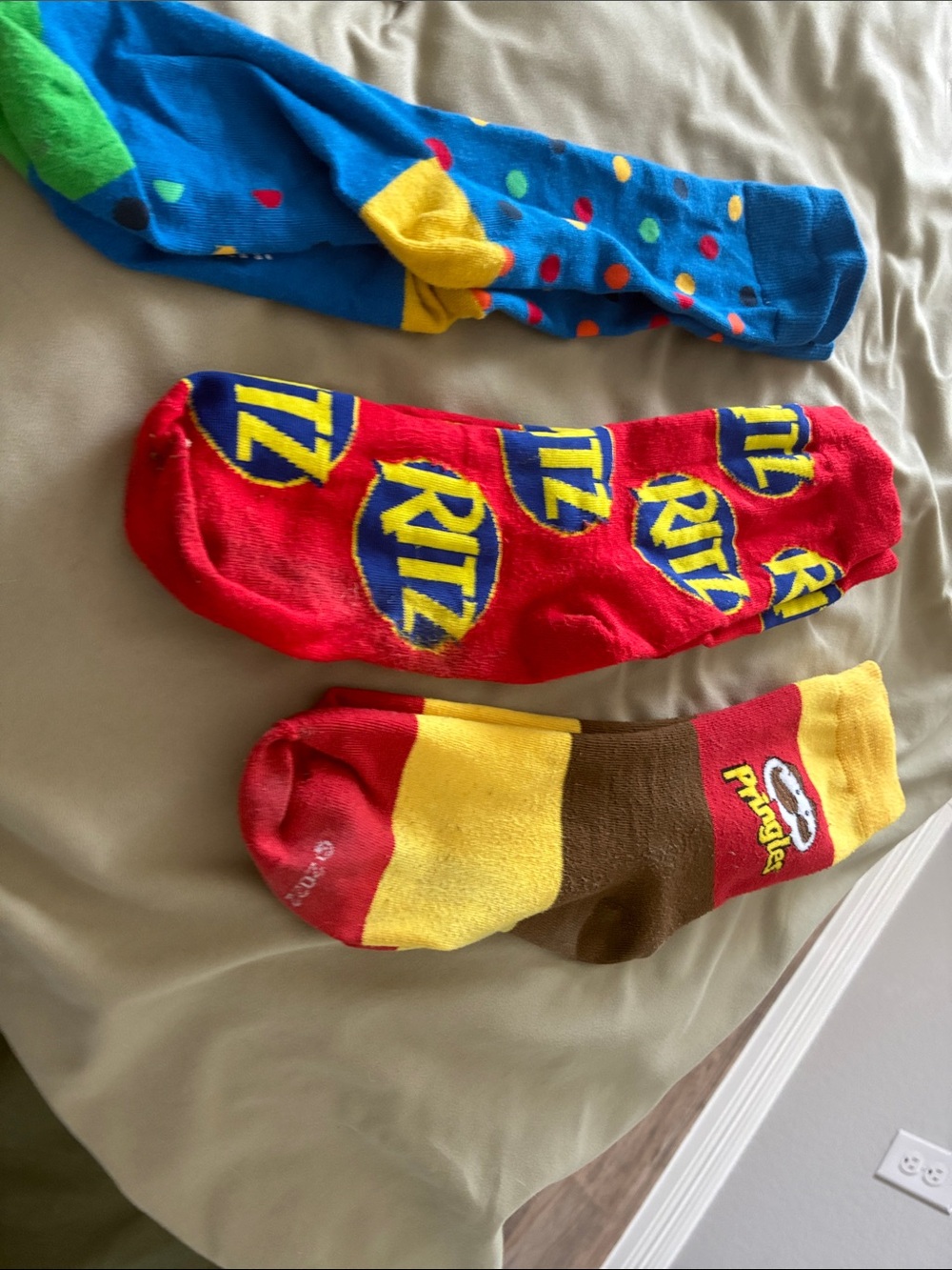 Red Novelty Crew Socks for Men - Branded Snack Logo